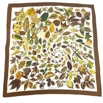007 Authentic HERMÃˆS Carre 90 Silk Scarf Tourbillions Brown Scarf by Christiane Vauzelles 1968