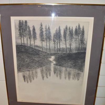 Vintage "Mirror Lake" Etching 11/200 Marcelino Rodriguez 26"X22"