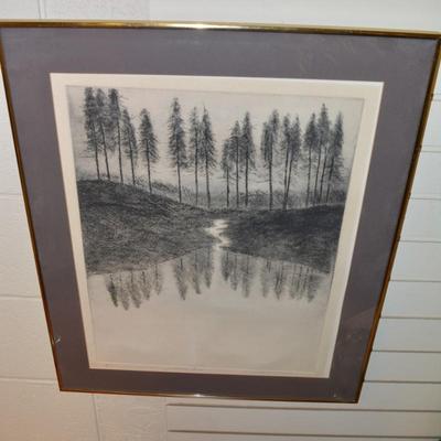 Vintage "Mirror Lake" Etching 11/200 Marcelino Rodriguez 26"X22"