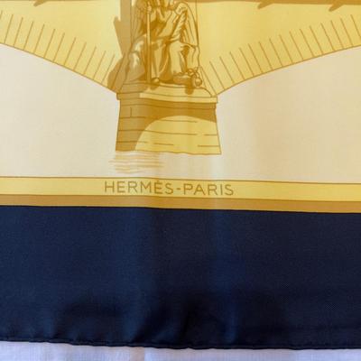010 Authentic HERMÃˆS Carre 90 Silk Scarf Les Ponts De Paris Black and Gold by Hugo Grygkar 1963