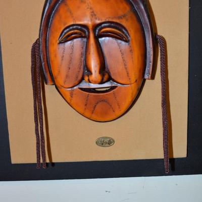 Vintage Traditional Korean Hand Carved Masks w/ Brass Plates