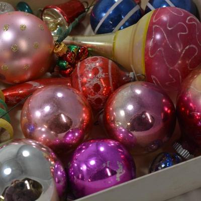 Lot of Vintage Hand Blown Christmas Ornaments & Plastic Topper