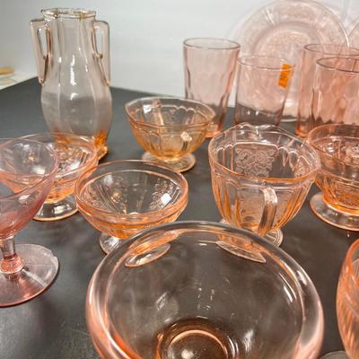 Pink Depression glass Floral Sharon pattern and others