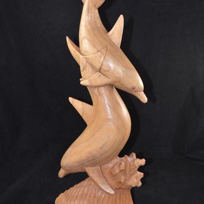Hand Carved Dolphin Sculpture 20"X8"