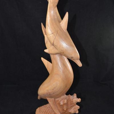 Hand Carved Dolphin Sculpture 20"X8"