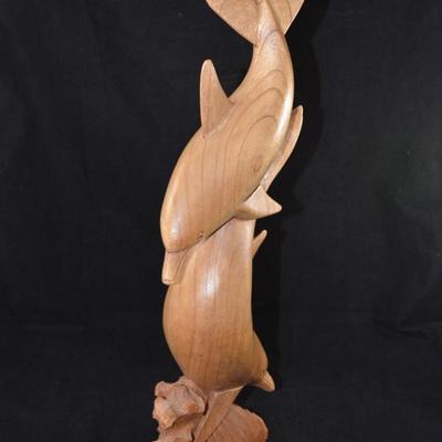 Hand Carved Dolphin Sculpture 20"X8"