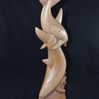 Hand Carved Dolphin Sculpture 20"X8"