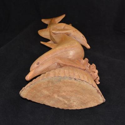 Hand Carved Dolphin Sculpture 20"X8"