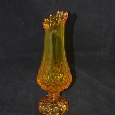 Vintage 70's Kanawha Amber Slung Vase 11.25