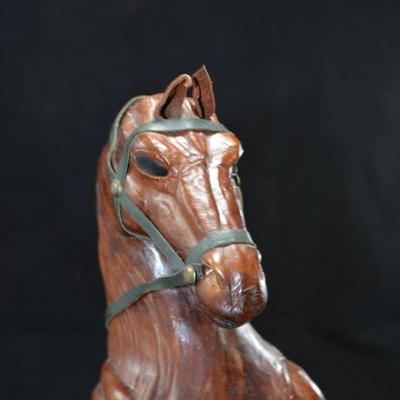 Leather Wrapped Rearing Saddled Horse 16"X10"X4"