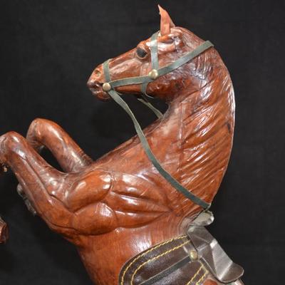 Leather Wrapped Rearing Saddled Horse 16"X10"X4"