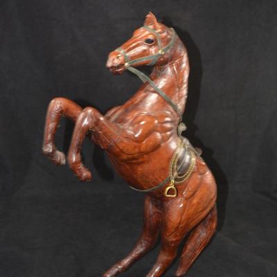 Leather Wrapped Rearing Saddled Horse 16"X10"X4"
