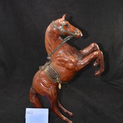 Leather Wrapped Rearing Saddled Horse 16"X10"X4"