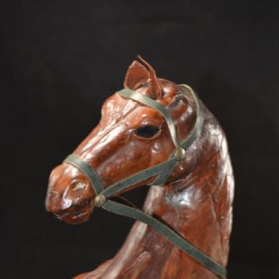 Leather Wrapped Rearing Saddled Horse 16"X10"X4"