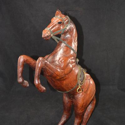 Leather Wrapped Rearing Saddled Horse 16"X10"X4"