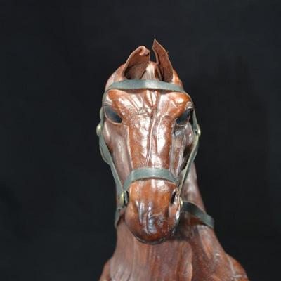 Leather Wrapped Rearing Saddled Horse 16"X10"X4"