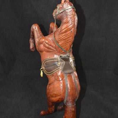 Leather Wrapped Rearing Saddled Horse 16"X10"X4"