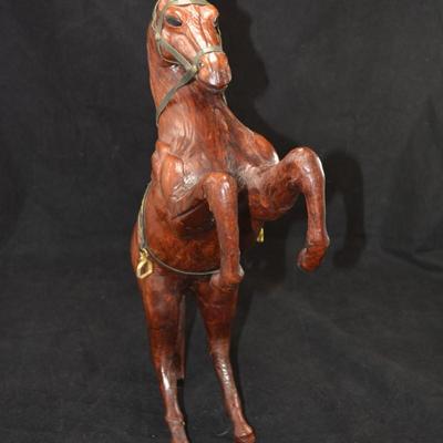 Leather Wrapped Rearing Saddled Horse 16"X10"X4"