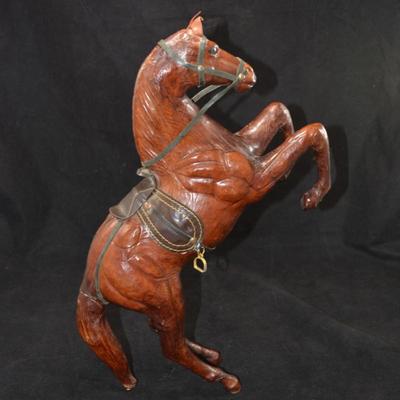 Leather Wrapped Rearing Saddled Horse 16"X10"X4"