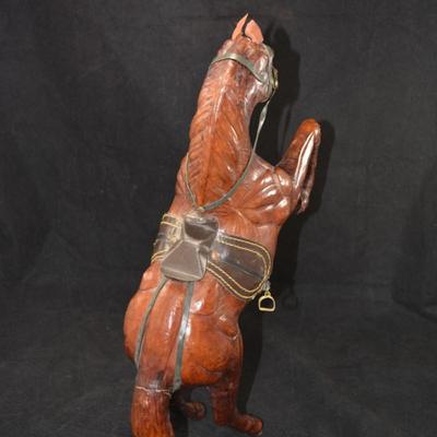 Leather Wrapped Rearing Saddled Horse 16"X10"X4"