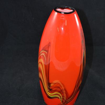 Scarlet Art Glass Mid Century Modern Vase 12"X5.5"