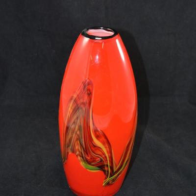 Scarlet Art Glass Mid Century Modern Vase 12"X5.5"