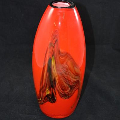 Scarlet Art Glass Mid Century Modern Vase 12"X5.5"