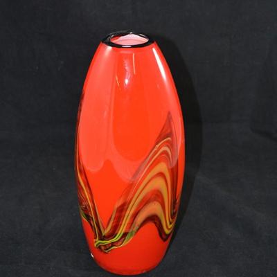 Scarlet Art Glass Mid Century Modern Vase 12"X5.5"