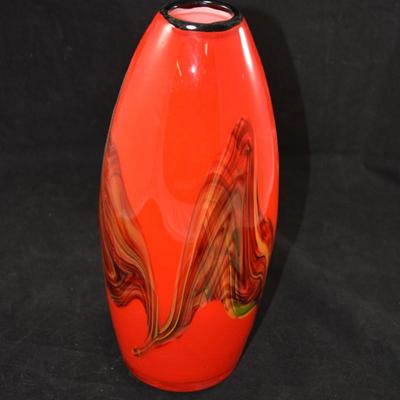Scarlet Art Glass Mid Century Modern Vase 12"X5.5"