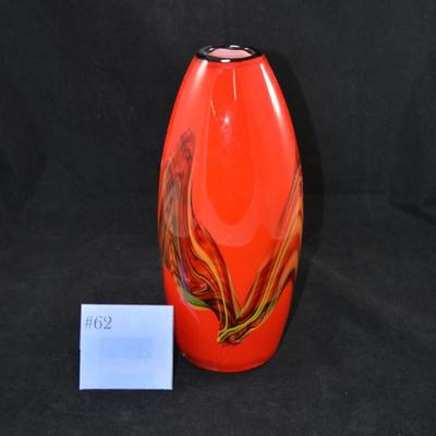 Scarlet Art Glass Mid Century Modern Vase 12"X5.5"