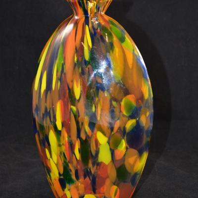 Beautiful Rainbow MCM Art Glass Vase 11"X6.5"X3.5"