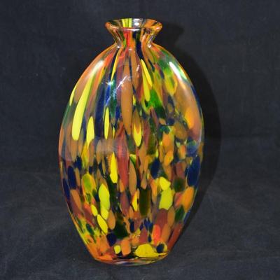 Beautiful Rainbow MCM Art Glass Vase 11"X6.5"X3.5"