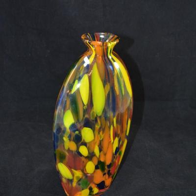 Beautiful Rainbow MCM Art Glass Vase 11"X6.5"X3.5"