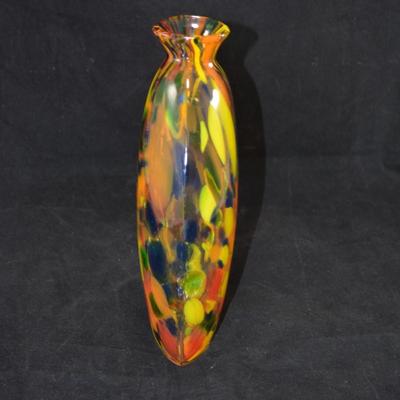 Beautiful Rainbow MCM Art Glass Vase 11"X6.5"X3.5"