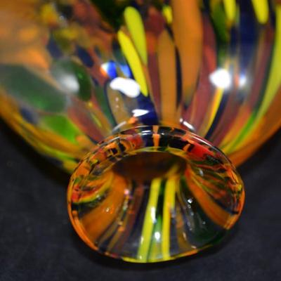 Beautiful Rainbow MCM Art Glass Vase 11"X6.5"X3.5"
