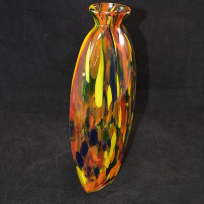 Beautiful Rainbow MCM Art Glass Vase 11"X6.5"X3.5"