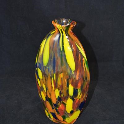 Beautiful Rainbow MCM Art Glass Vase 11"X6.5"X3.5"