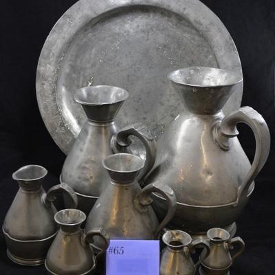 Antique 8 Piece Austen & Son Pewter Service, Munster Iron Co. Cork, England