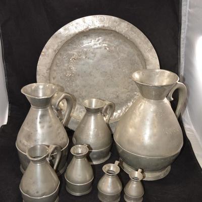 Antique 8 Piece Austen & Son Pewter Service, Munster Iron Co. Cork, England