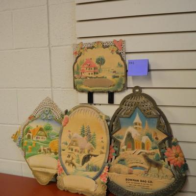 Lot of 4 Vintage German Die Cut Paper Calendars â€“ AS IS From 9â€-21â€ Tall