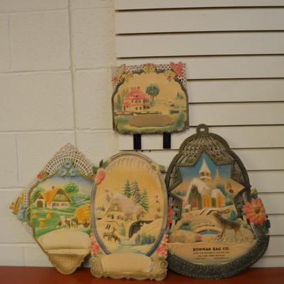Lot of 4 Vintage German Die Cut Paper Calendars â€“ AS IS From 9â€-21â€ Tall