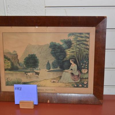 Antique Kelloggâ€™s & Thayer â€œRural Pastimeâ€ 399 Framed Lithograph 16.5â€X12.5â€ AS IS