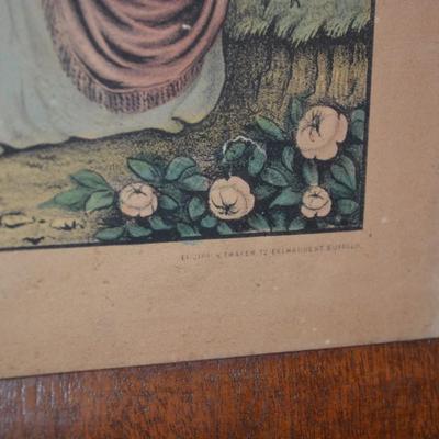 Antique Kelloggâ€™s & Thayer â€œRural Pastimeâ€ 399 Framed Lithograph 16.5â€X12.5â€ AS IS