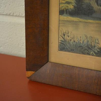 Antique Kelloggâ€™s & Thayer â€œRural Pastimeâ€ 399 Framed Lithograph 16.5â€X12.5â€ AS IS