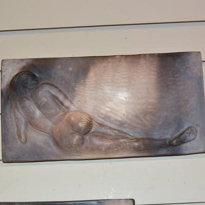 Set of 2 Lydia Grey Clay Wall Art Plaques Numbered 32/175 & 26/175