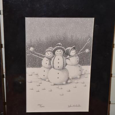 Lot of 2 Local Artist Ken Schuler Signed, Numbered, & Matted Snowman Prints Sealed 12â€X9â€
