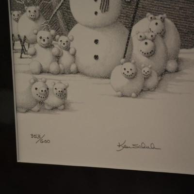Lot of 2 Local Artist Ken Schuler Signed, Numbered, & Matted Snowman Prints Sealed 12â€X9â€