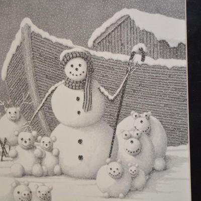 Lot of 2 Local Artist Ken Schuler Signed, Numbered, & Matted Snowman Prints Sealed 12â€X9â€
