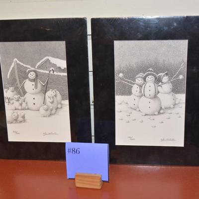 Lot of 2 Local Artist Ken Schuler Signed, Numbered, & Matted Snowman Prints Sealed 12â€X9â€