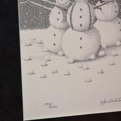 Lot of 2 Local Artist Ken Schuler Signed, Numbered, & Matted Snowman Prints Sealed 12â€X9â€